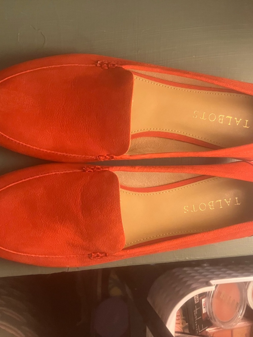 Talbots Bright Orange Suede Slip-On Loafers